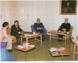 Meeting and exchanging a peace dialogue to promote an inter-religious brotherhood for the co-operation for world peace with the Most Rev. Bishop Dr.Tibor Bartha, Ministerial President of the General Synod of Reformed Church in Hungary and a prominent  Member of the Presidium of the Hungarian People's Republic, at the Headquarters of the General Synodal Office, in Budapest.